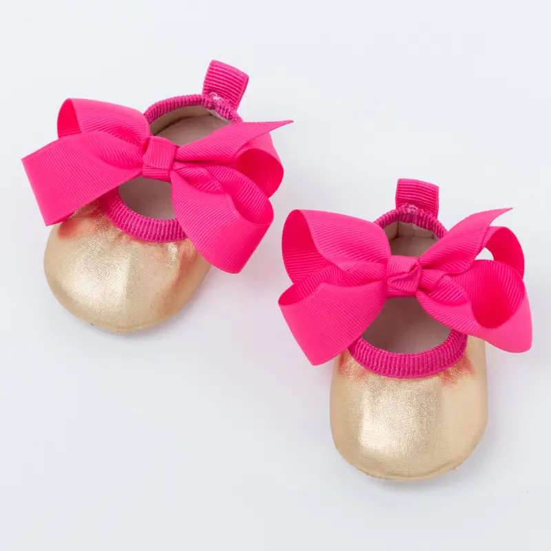 Pink Lace Baby Shoes with Bow & Non-Slip Sole