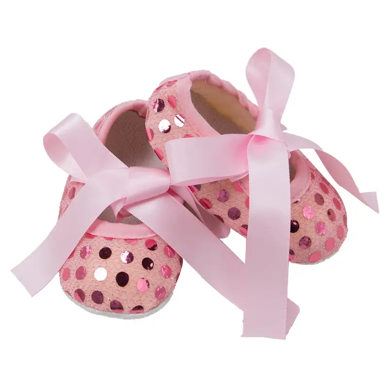 Pink Lace Baby Shoes with Bow & Non-Slip Sole