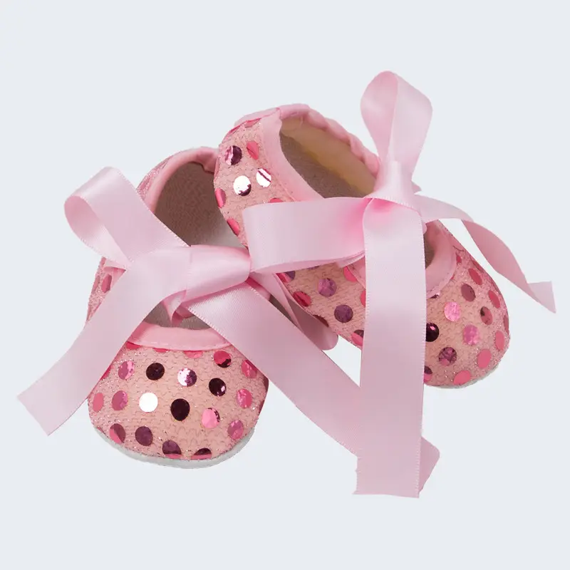 Pink Lace Baby Shoes with Bow & Non-Slip Sole