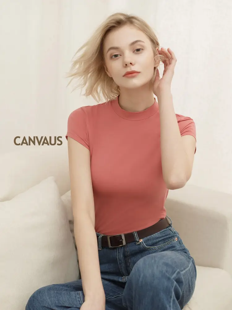 Women Cotton T-Shirt Coral Short Sleeve Summer