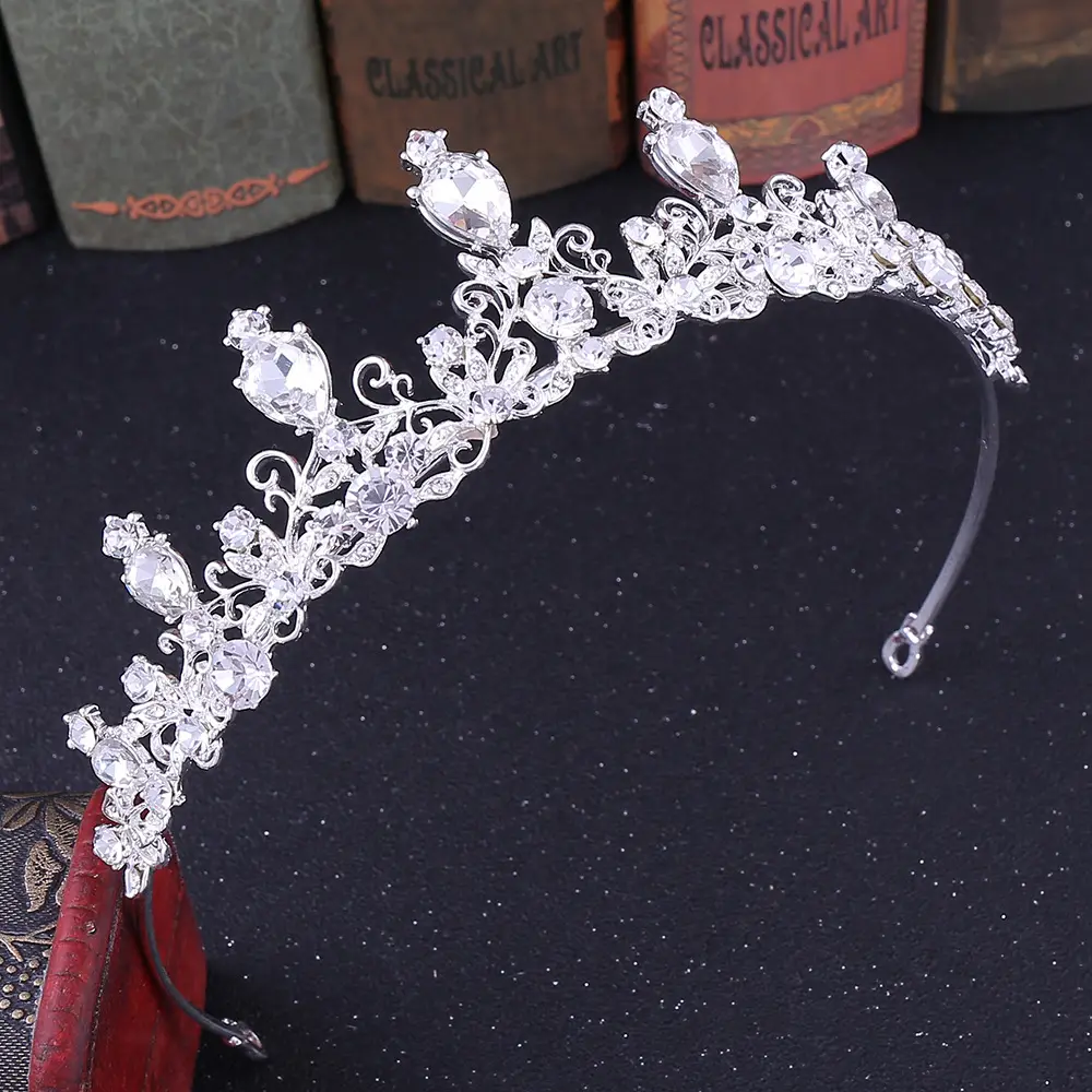 Silver Pointed Rhinestone Bridal Headdress Crown for Wedding Groom - Image 2