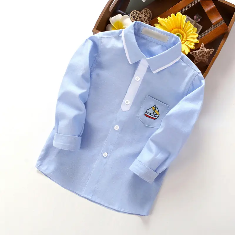 Boys' Light Blue Long Sleeve Button Down Shirt - Image 71