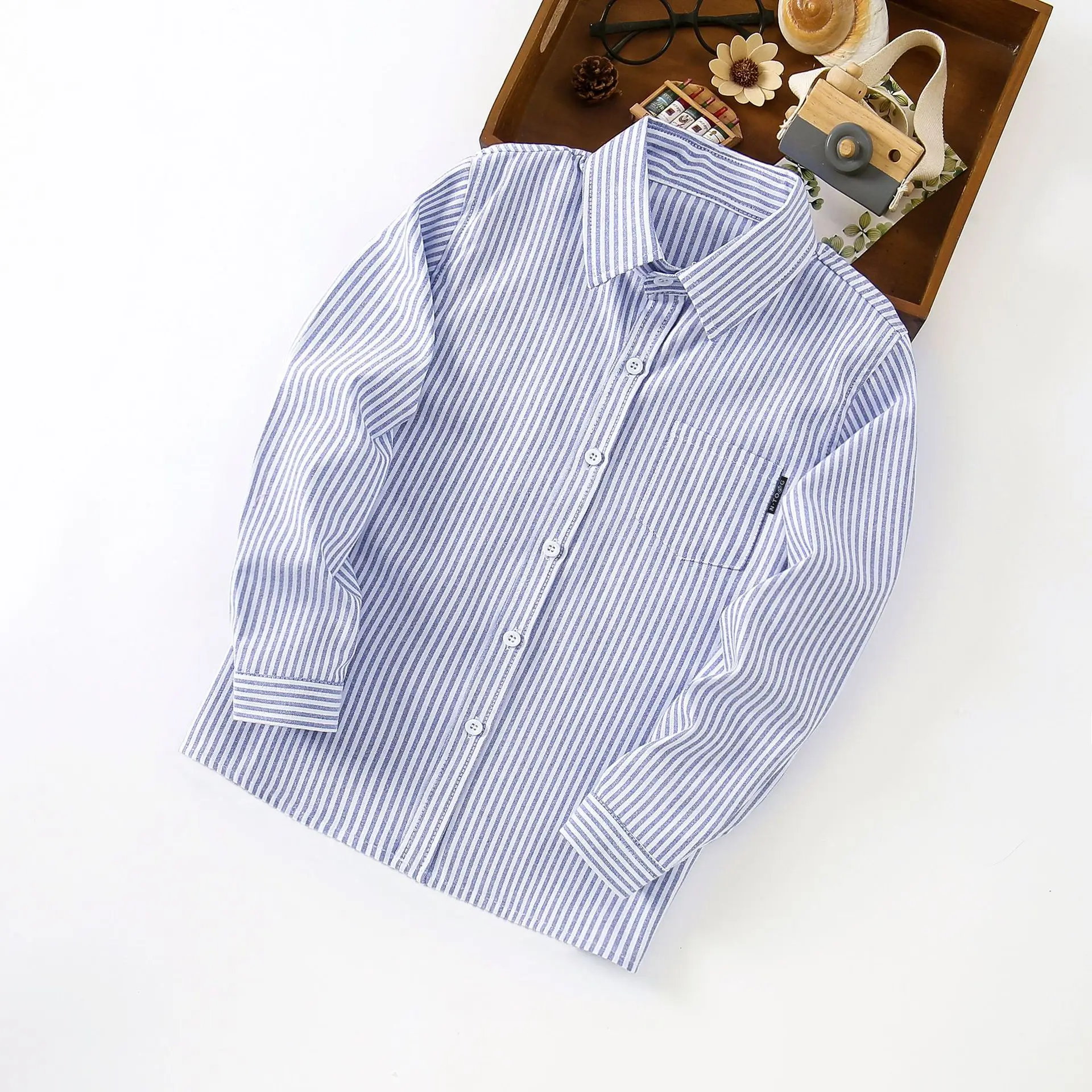 Boys' Light Blue Long Sleeve Button Down Shirt - Image 61
