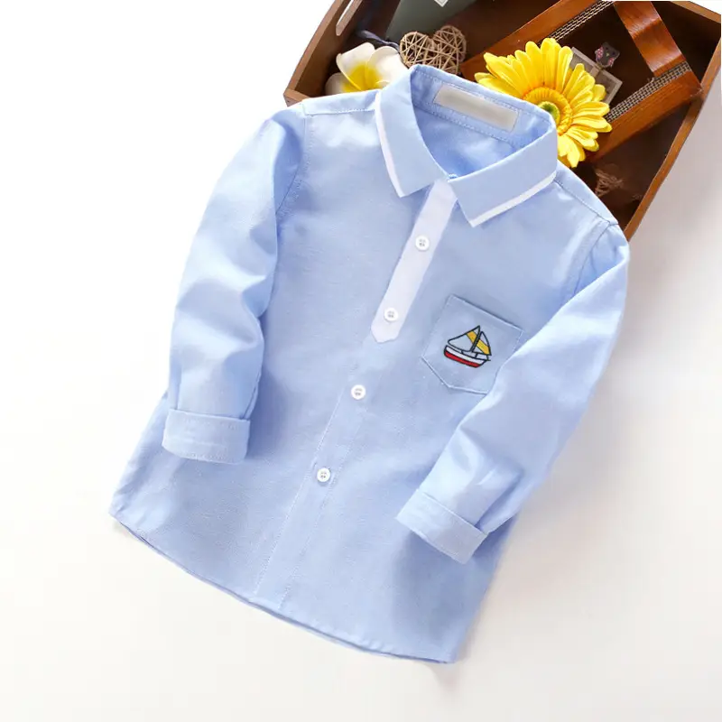 Boys' Light Blue Long Sleeve Button Down Shirt - Image 30