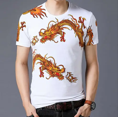 19 Men Dragon Print T-Shirt White Short Sleeve — feature 5