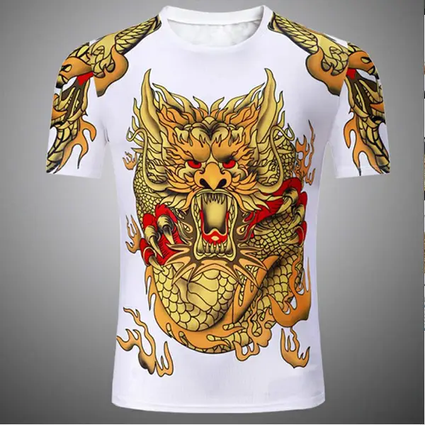 19 Men Dragon Print T-Shirt White Short Sleeve - Image 2