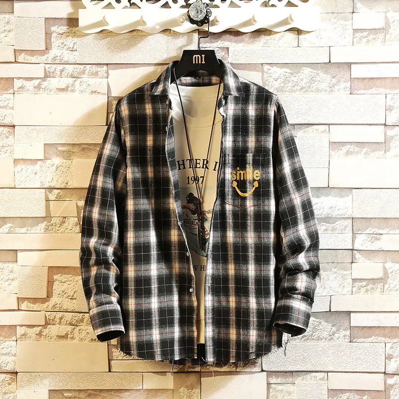 Long Sleeve Plaid Korean Style Youth Shirt - Image 2