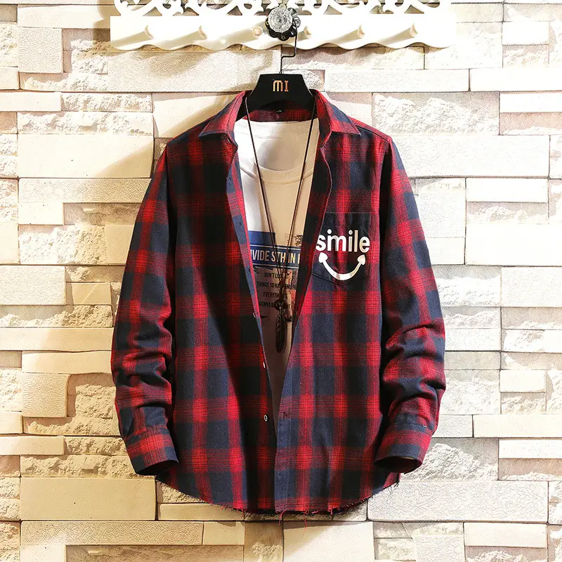 Long Sleeve Plaid Korean Style Youth Shirt - Image 3