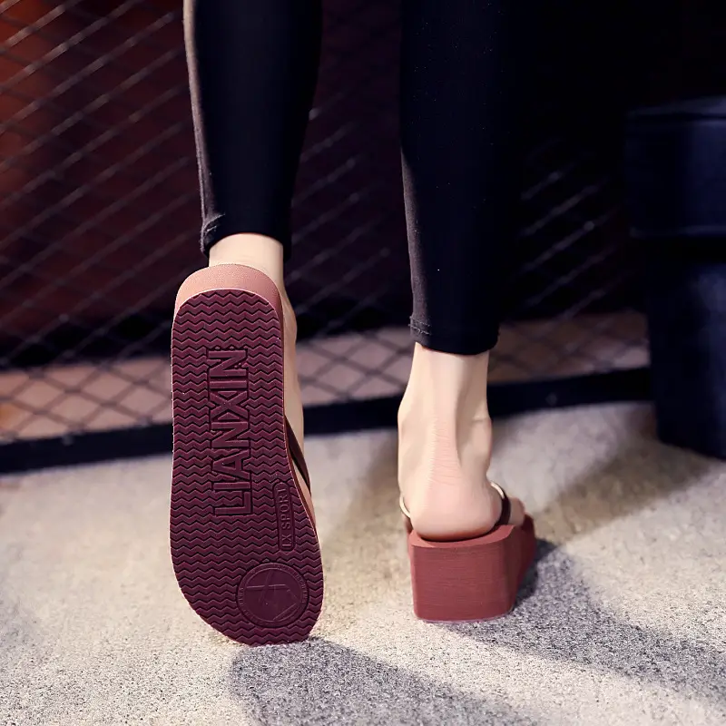 Women Wedge Flip Flops Black Student Sandals