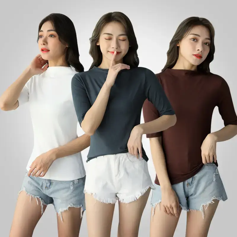 Women's White Insured T-Shirt Bottom Turtleneck Summer Mask