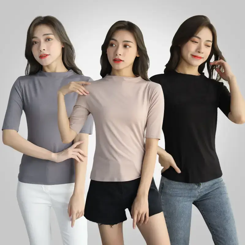 Women's White Insured T-Shirt Bottom Turtleneck Summer Mask