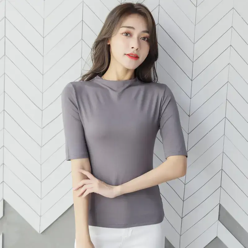 Women's White Insured T-Shirt Bottom Turtleneck Summer Mask