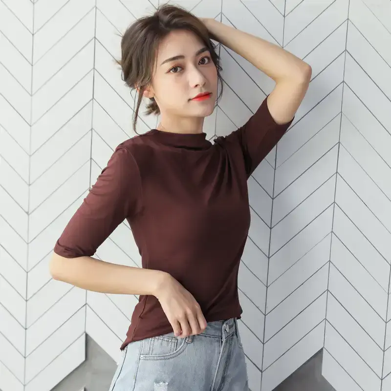 Women's White Insured T-Shirt Bottom Turtleneck Summer Mask