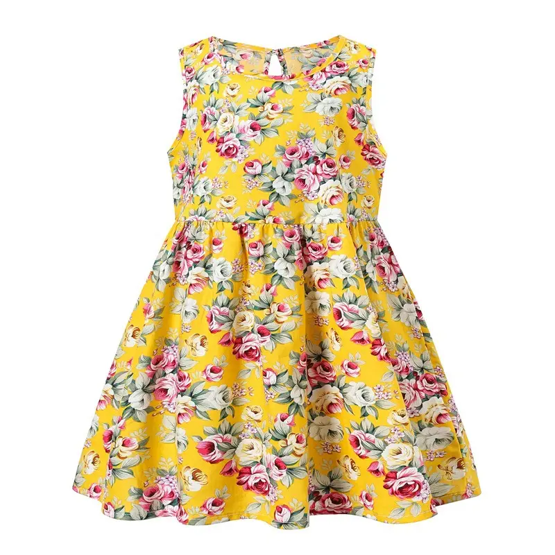 25 Spring Girls Sleeveless Printed Floral Dress