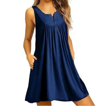 Blue Sleeveless Night Dress for Women - Image 13