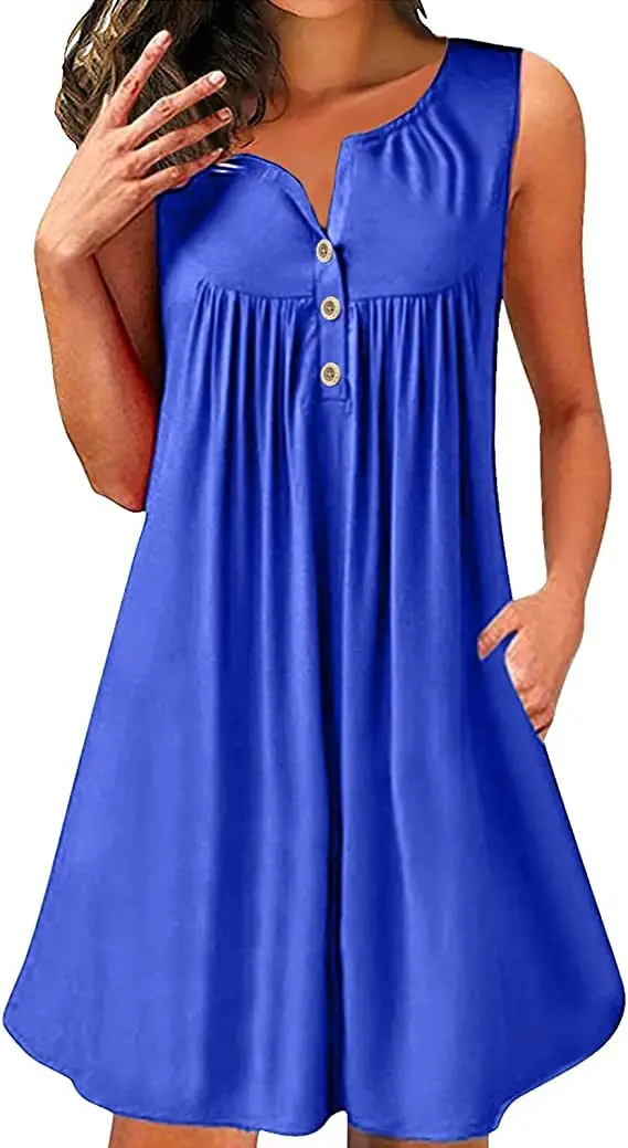 Blue Sleeveless Night Dress for Women - Image 7