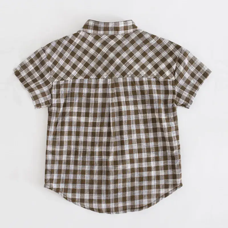 Baby Plaid Cotton Shirt Brown White British Style - Image 3