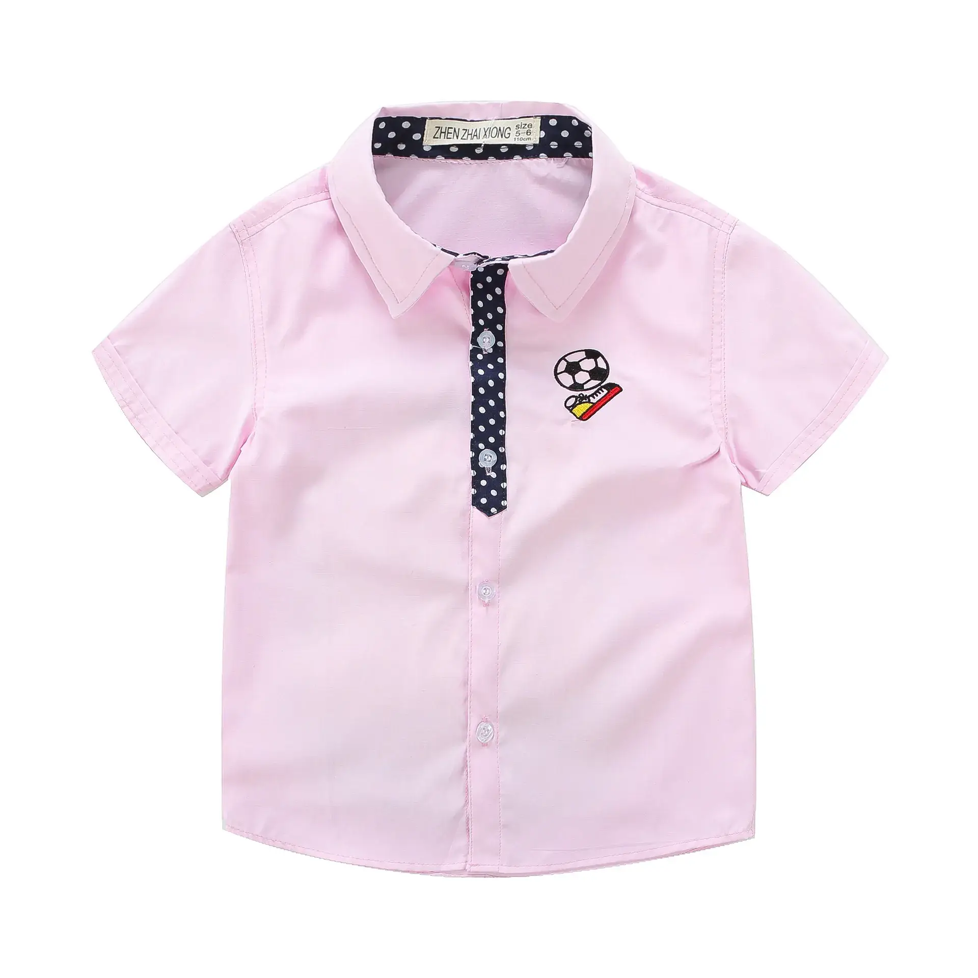 Boys' Light Blue Short Sleeve Shirts with Cartoon Patch - Image 4