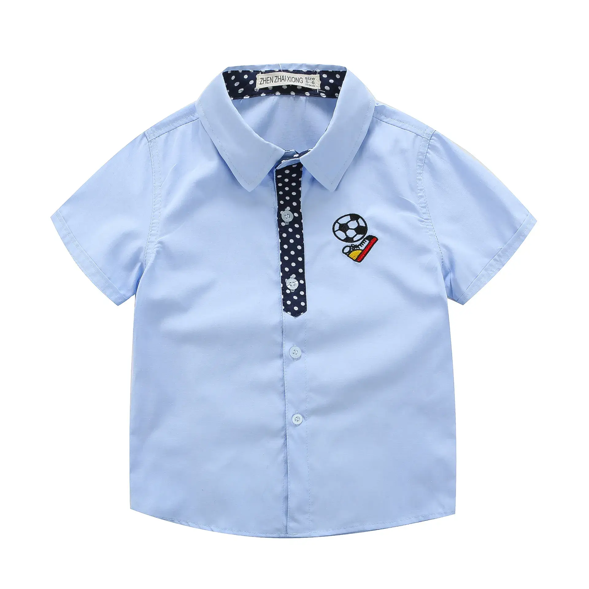 Boys' Light Blue Short Sleeve Shirts with Cartoon Patch - Image 5