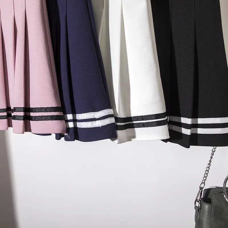 Women Pleated Skirt 2025 Elastic Waist Color Blocking Mini Skirt