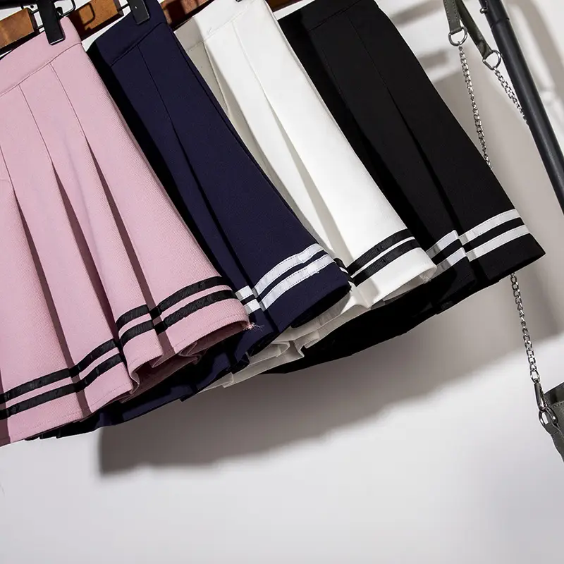 Women Pleated Skirt 2025 Elastic Waist Color Blocking Mini Skirt