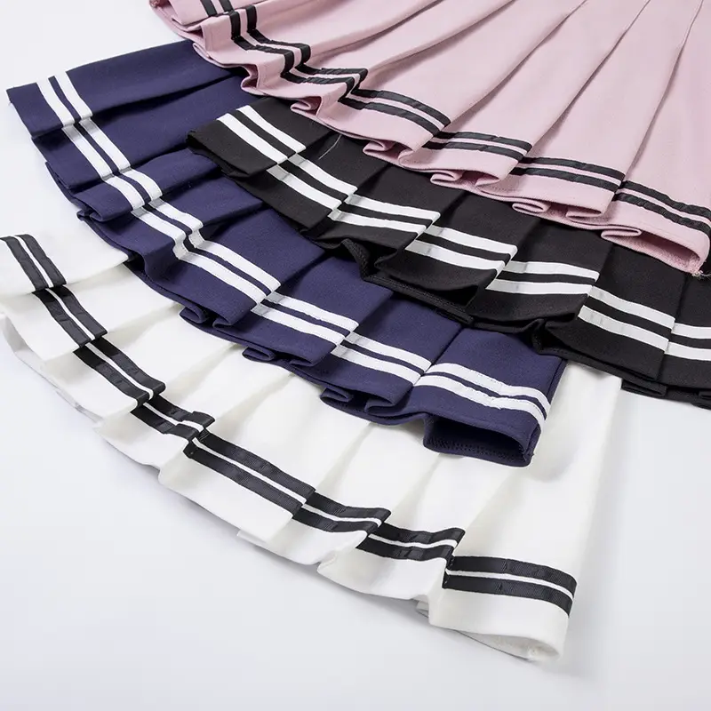 Women Pleated Skirt 2025 Elastic Waist Color Blocking Mini Skirt