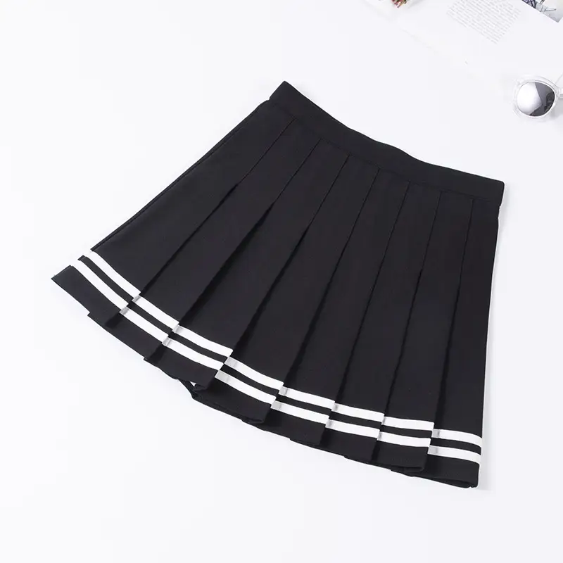 Women Pleated Skirt 2025 Elastic Waist Color Blocking Mini Skirt