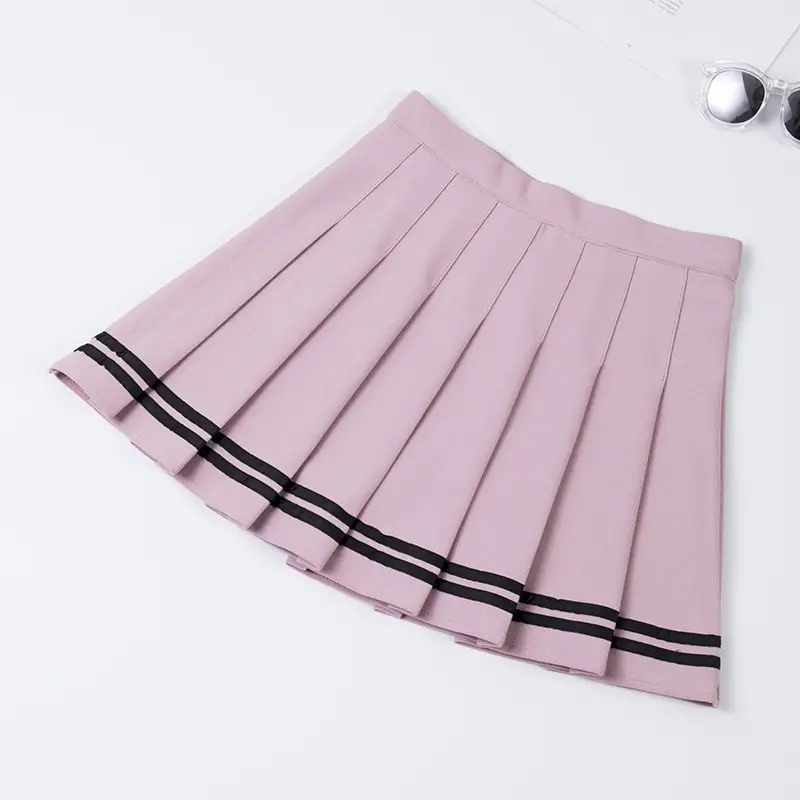 Women Pleated Skirt 2025 Elastic Waist Color Blocking Mini Skirt