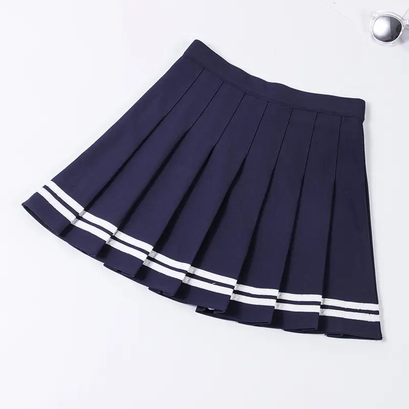 Women Pleated Skirt 2025 Elastic Waist Color Blocking Mini Skirt