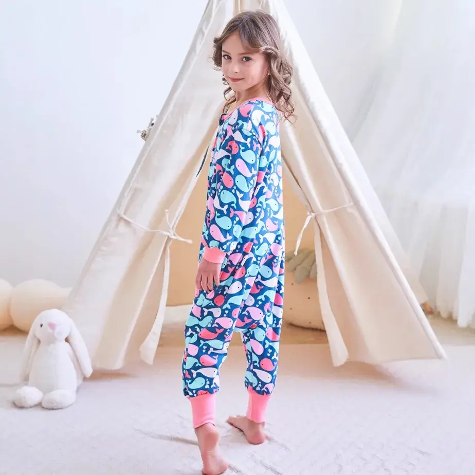 Kids Cotton Pajama Set Pink Floral Summer Sleepwear - Image 2