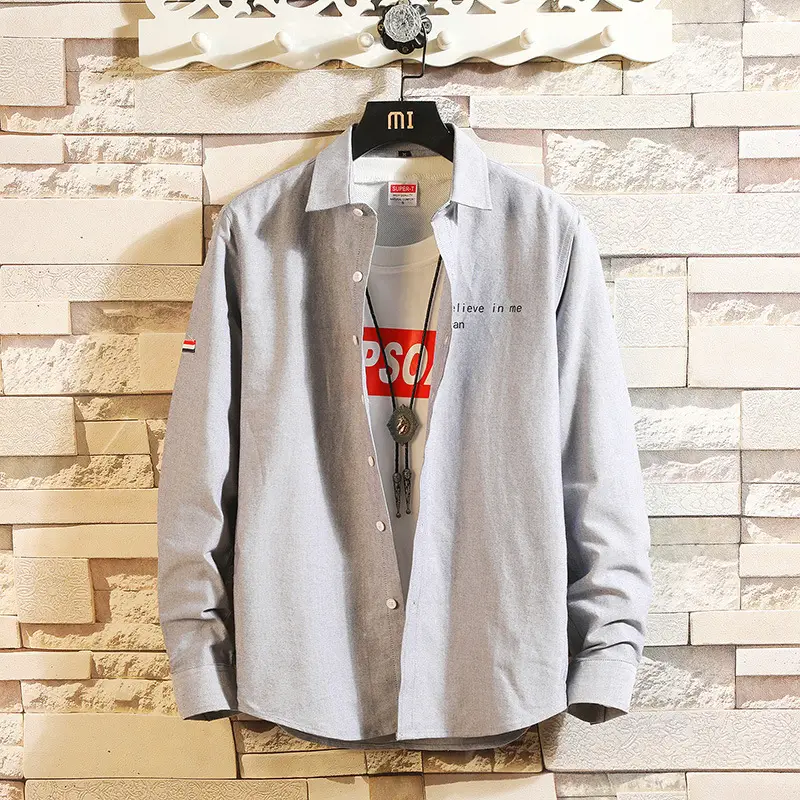 Men Cotton Printed Long Sleeve Shirt Grey - Image 2