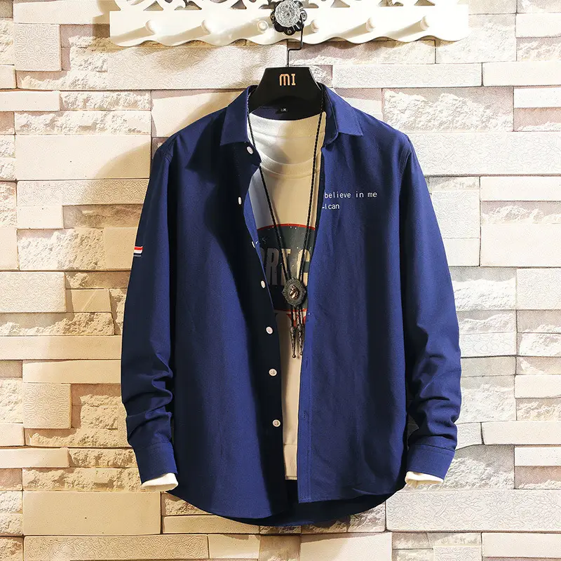 Men Cotton Printed Long Sleeve Shirt Grey - Image 3