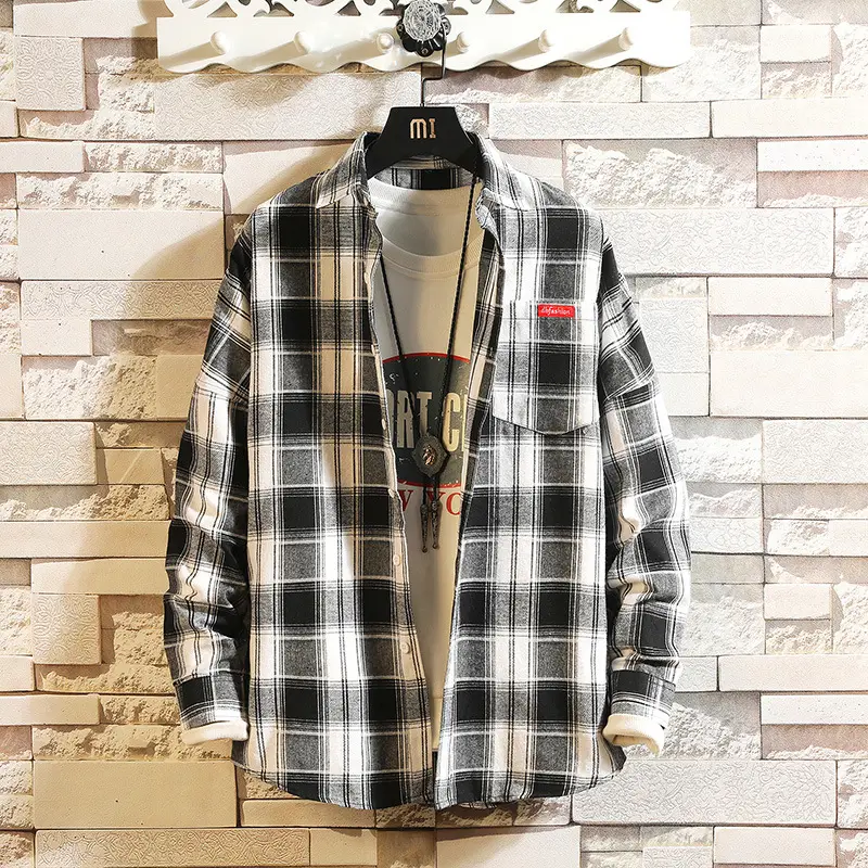 Men's Red Black Plaid Cotton Shirt Micro-Base - Image 4