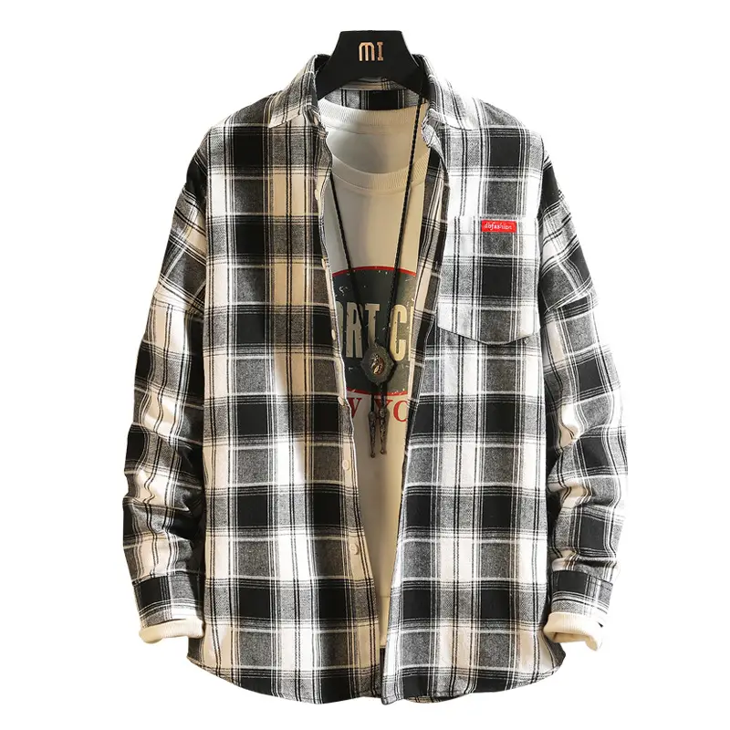 Men's Red Black Plaid Cotton Shirt Micro-Base - Image 8