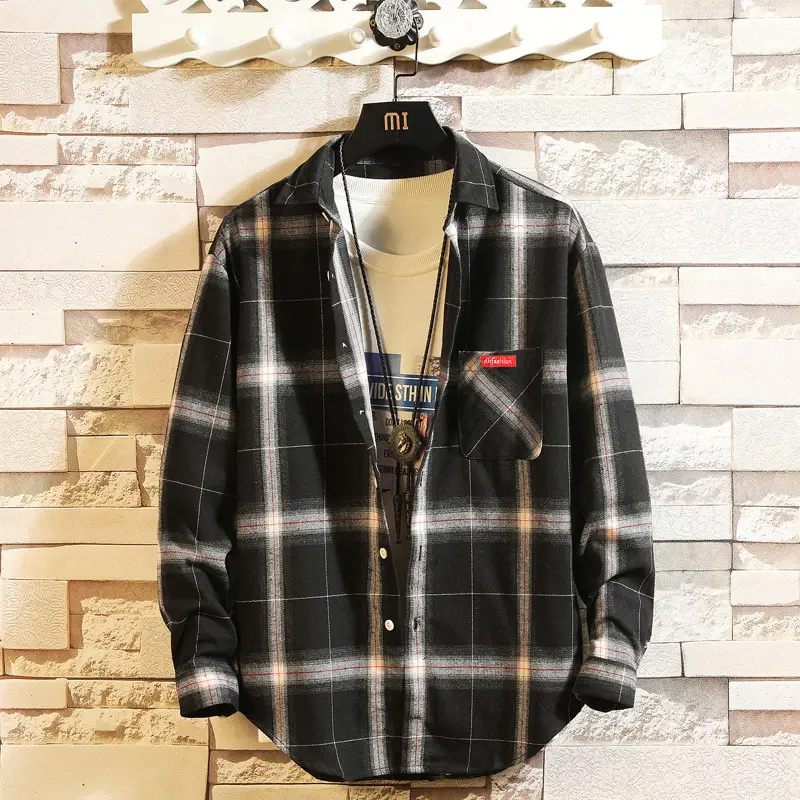 Men's Red Black Plaid Cotton Shirt Micro-Base - Image 2