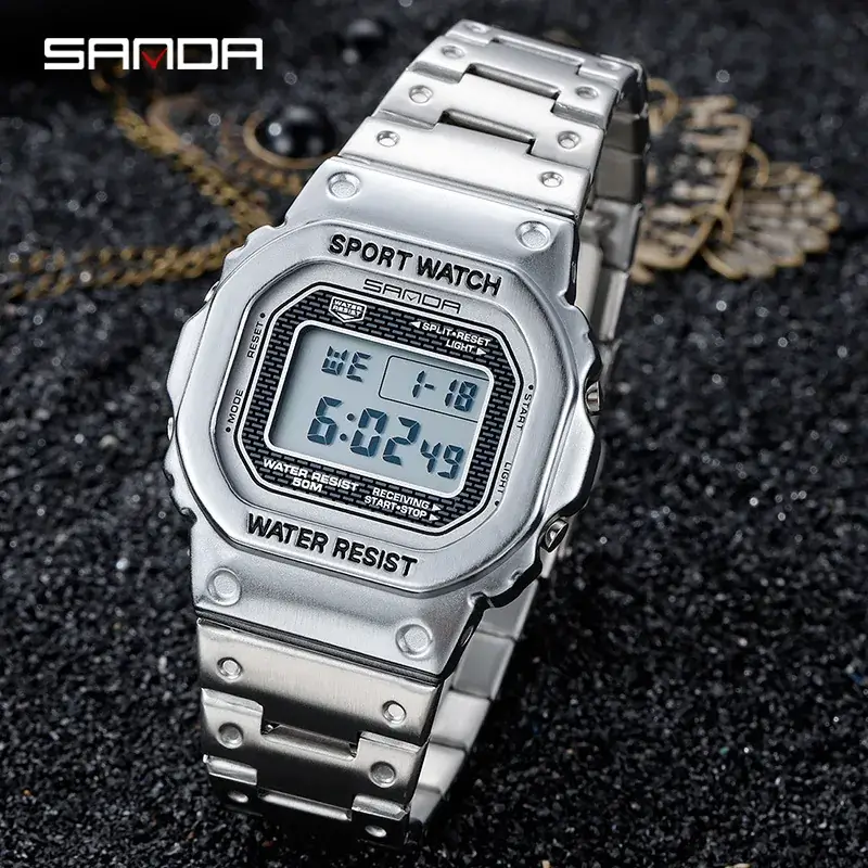 Sanda Square Watch for Men Women Silver Water Resistant - Image 3