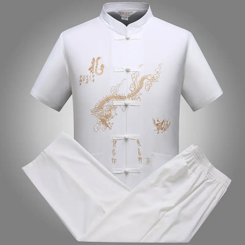 White Embroidered Chinese Tang Suit for Men - Image 8