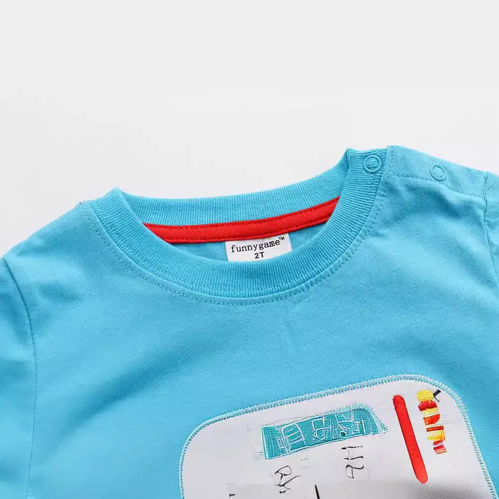 Blue Kids Round Neck T-Shirt with Cartoon Design - Image 2