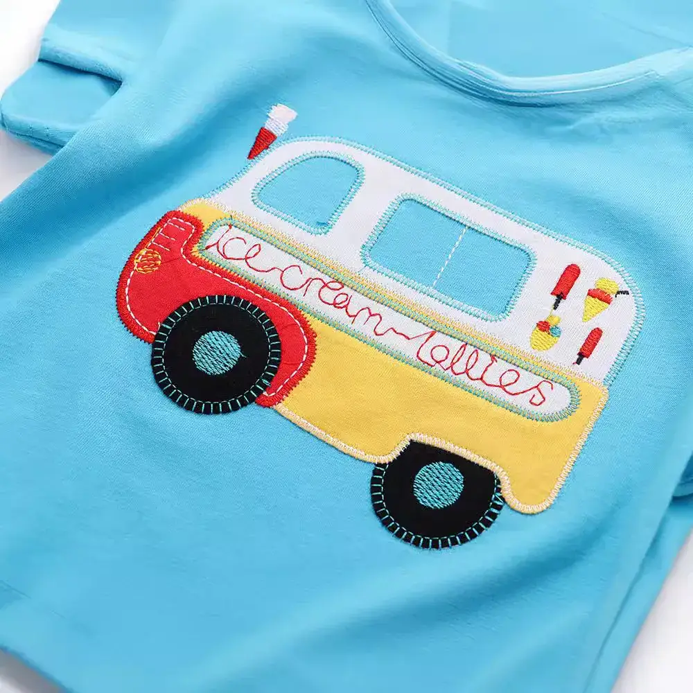 Blue Kids Round Neck T-Shirt with Cartoon Design - Image 3