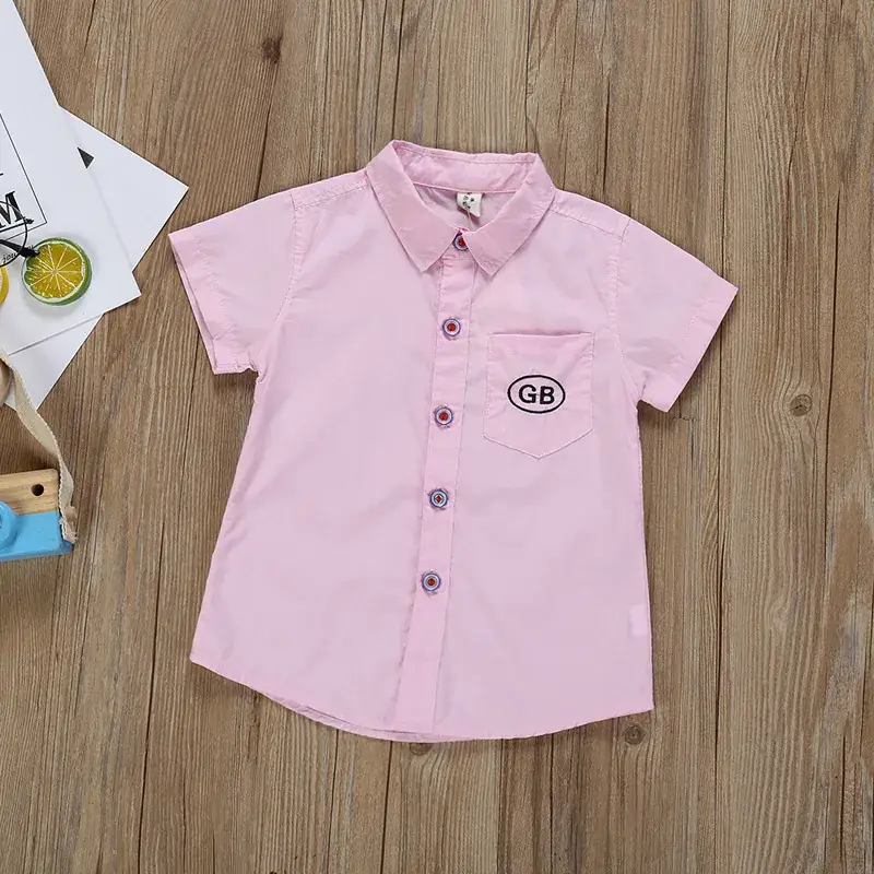 Children's Button Knitted Short Sleeve Shirt 3-8Yrs Solid Color - Image 5