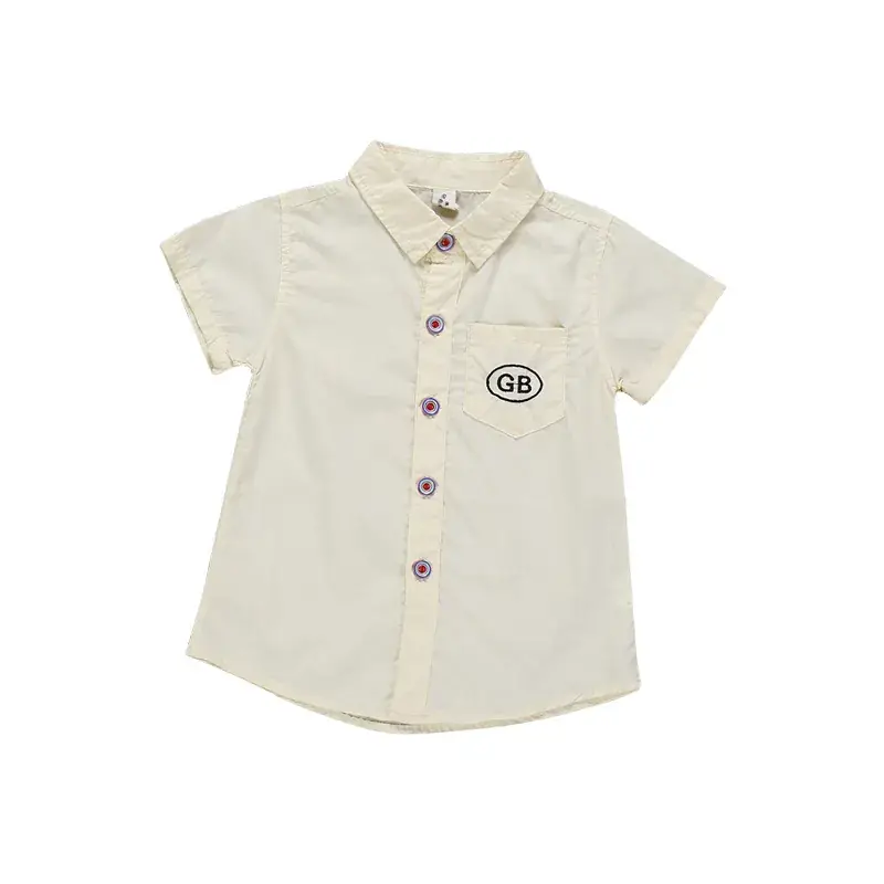 Children's Button Knitted Short Sleeve Shirt 3-8Yrs Solid Color - Image 6