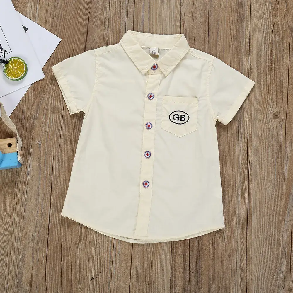 Children's Button Knitted Short Sleeve Shirt 3-8Yrs Solid Color - Image 2