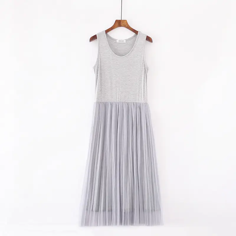 Spring Pleated Long Skirt Vest Set Grey - Image 7
