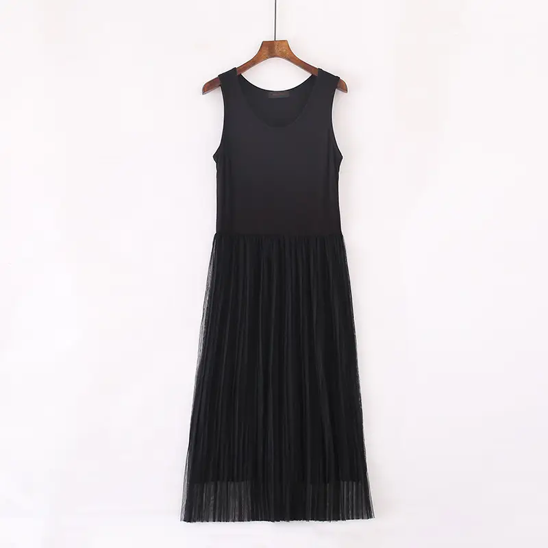Spring Pleated Long Skirt Vest Set Grey - Image 5