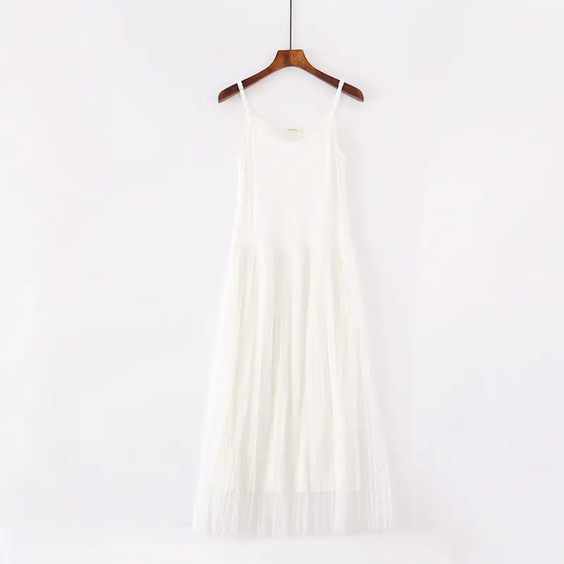Spring Pleated Long Skirt Vest Set Grey - Image 2