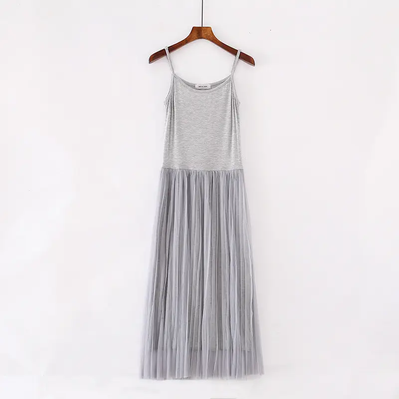 Spring Pleated Long Skirt Vest Set Grey - Image 3