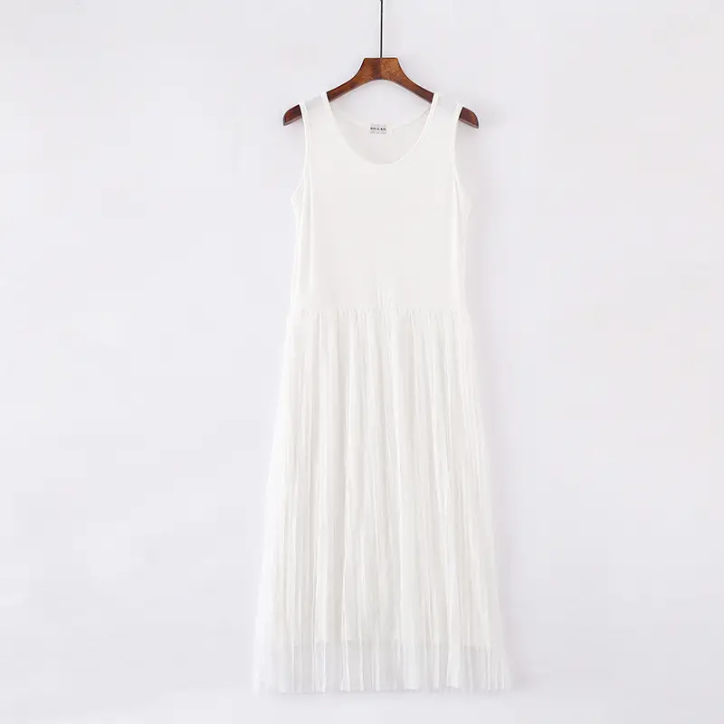 Spring Pleated Long Skirt Vest Set Grey - Image 6