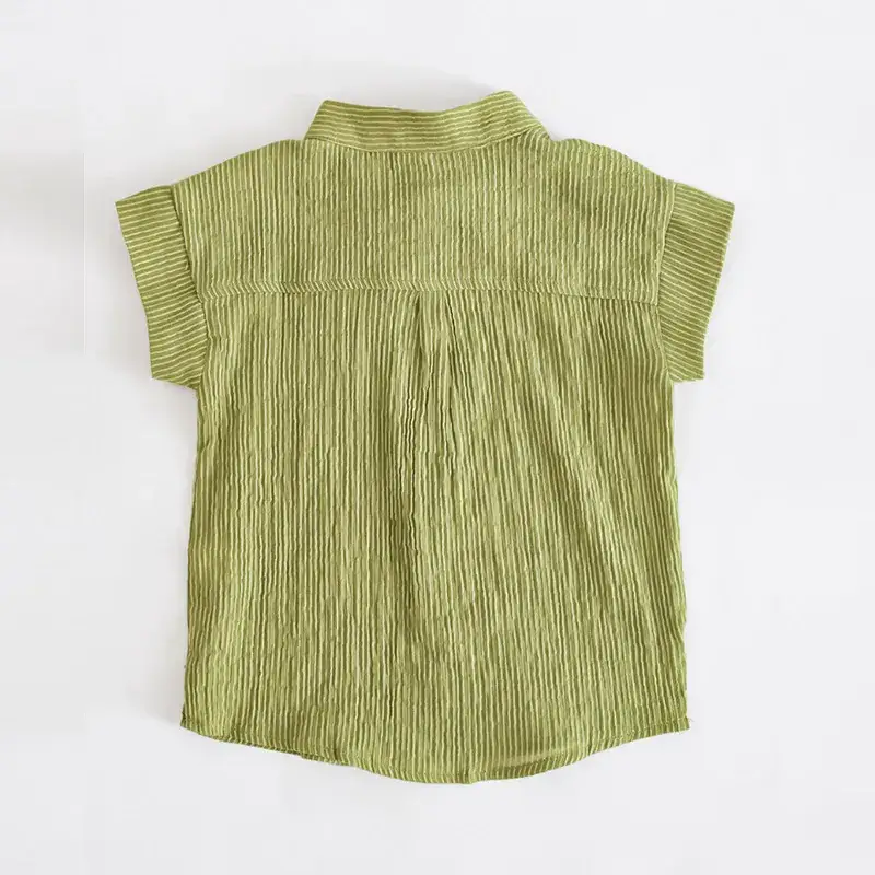 Boys Striped Short Sleeve Shirt Blue Cotton Linen Summer - Image 4