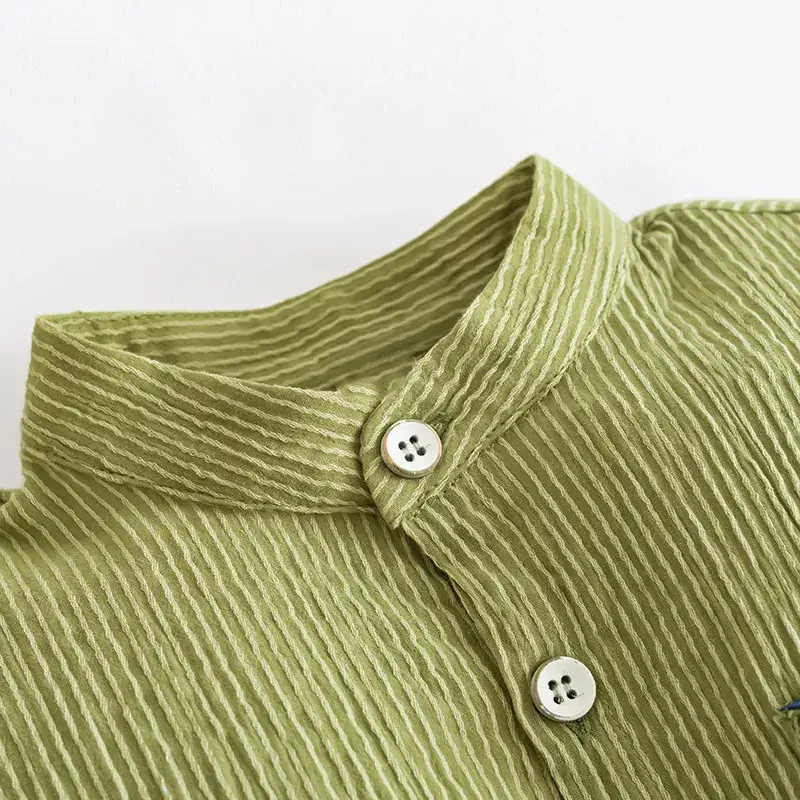 Boys Striped Short Sleeve Shirt Blue Cotton Linen Summer - Image 6