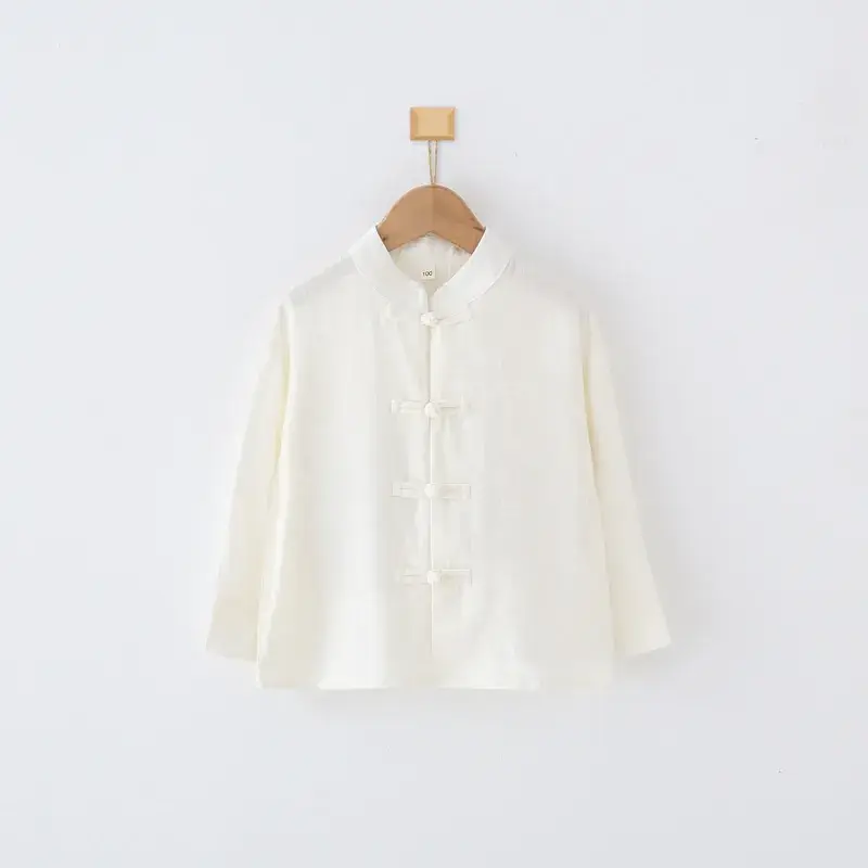 White Cross Collar Hanfu Shirt for Girls